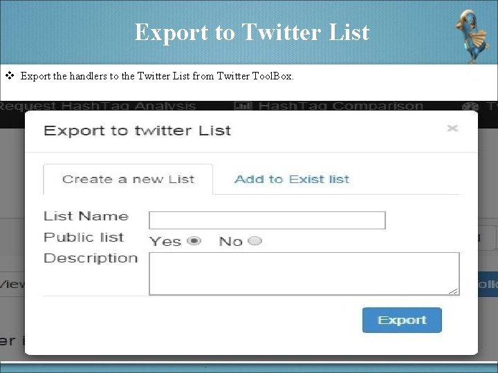 Export to Twitter List v Export the handlers to the Twitter List from Twitter