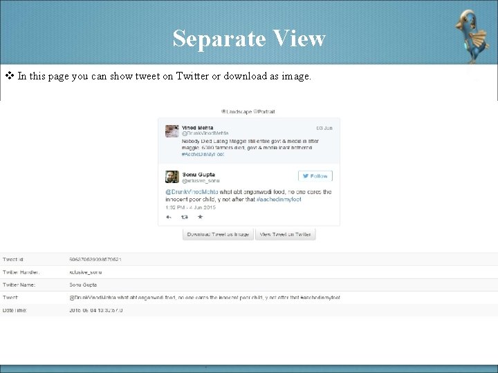 Separate View v In this page you can show tweet on Twitter or download