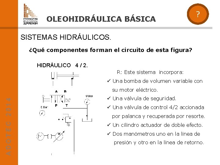 OLEOHIDRÁULICA BÁSICA ? SISTEMAS HIDRÁULICOS. ¿Qué componentes forman el circuito de esta figura? HIDRÁULICO