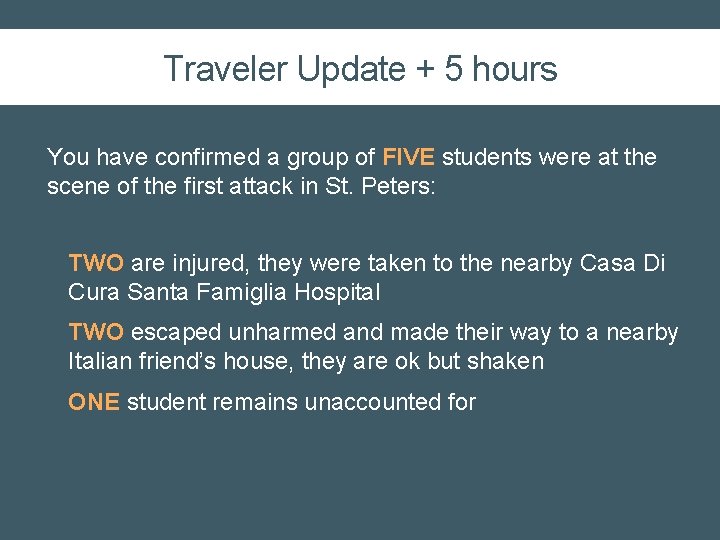 Traveler Update + 5 hours You have confirmed a group of FIVE students were