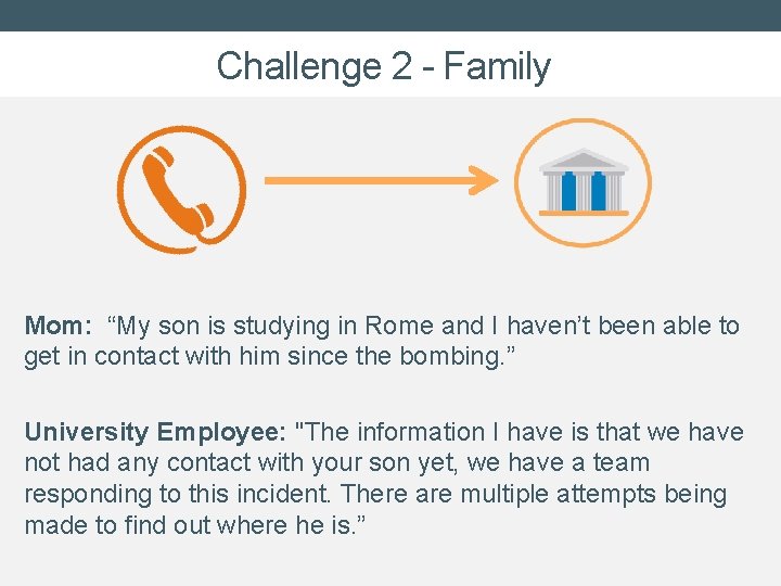 Challenge 2 - Family Mom: “My son is studying in Rome and I haven’t