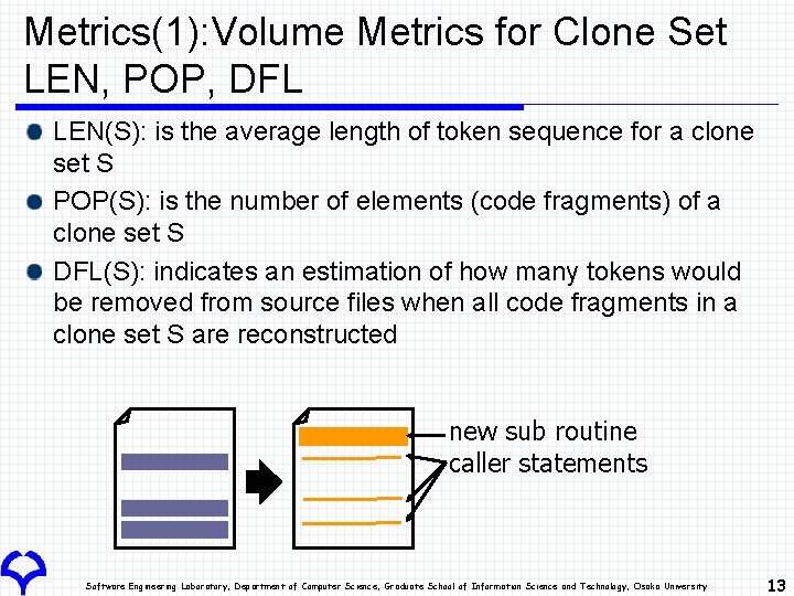 Metrics(1): Volume Metrics for Clone Set LEN, POP, DFL LEN(S): is the average length