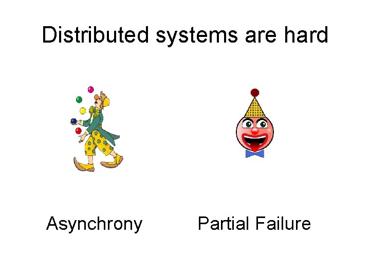 Distributed systems are hard Asynchrony Partial Failure 