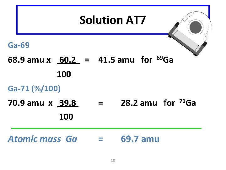 Solution AT 7 Ga-69 68. 9 amu x 60. 2 = 41. 5 amu Solution AT 7 Ga-69 68. 9 amu x 60. 2 = 41. 5 amu