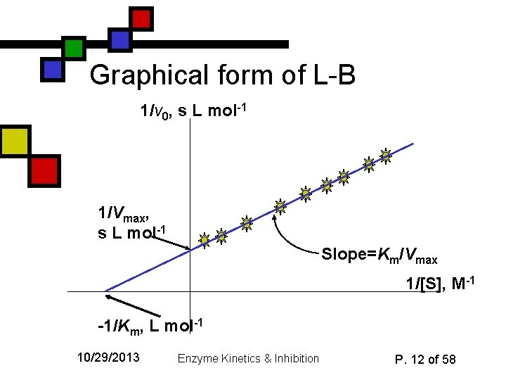 Graphical form of L-B 1/v 0, s L mol-1 1/Vmax, s L mol-1 Slope=Km/Vmax