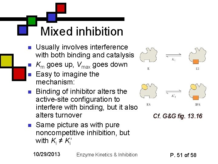 Mixed inhibition n n Usually involves interference with both binding and catalysis Km goes