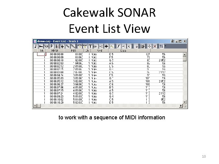 Cakewalk SONAR Event List View to work with a sequence of MIDI information 10