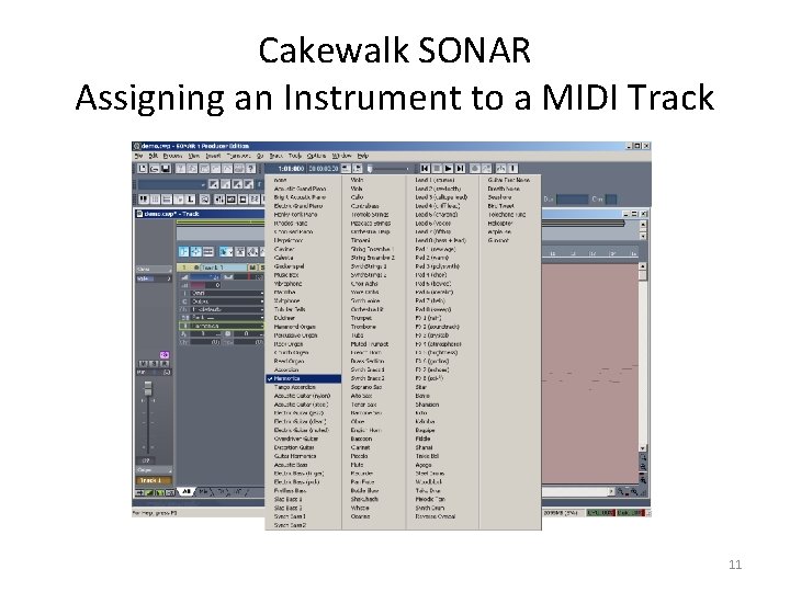 Cakewalk SONAR Assigning an Instrument to a MIDI Track 11 