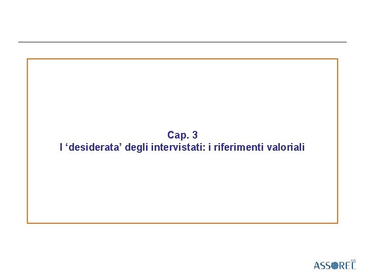 Cap. 3 I ‘desiderata’ degli intervistati: i riferimenti valoriali 16 