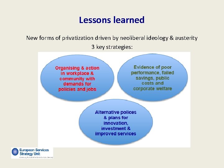 Lessons learned New forms of privatization driven by neoliberal ideology & austerity 3 key