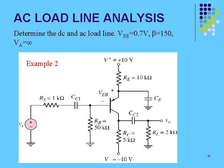 AC LOAD LINE ANALYSIS Determine the dc and ac load line. VBE=0. 7 V,