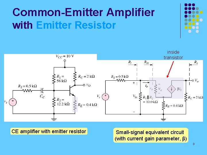 Common-Emitter Amplifier with Emitter Resistor inside transistor CE amplifier with emitter resistor Small-signal equivalent