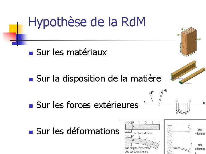 Hypothèse de la Rd. M n Sur les matériaux n Sur la disposition de