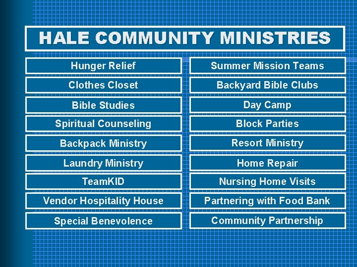 HALE COMMUNITY MINISTRIES Hunger Relief Summer Mission Teams Clothes Closet Backyard Bible Clubs Bible
