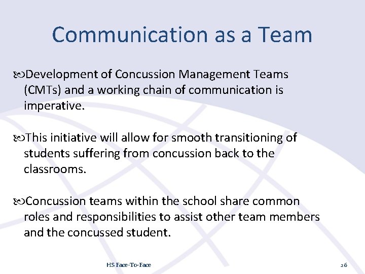 Communication as a Team Development of Concussion Management Teams (CMTs) and a working chain