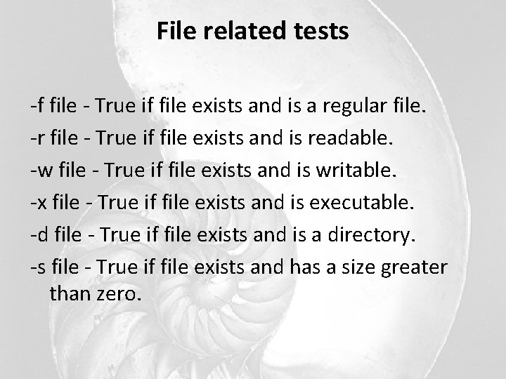 File related tests -f file - True if file exists and is a regular