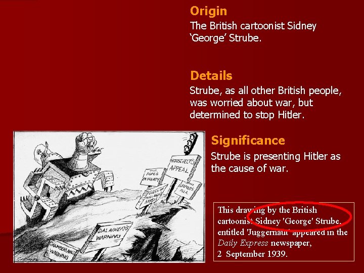 Origin The British cartoonist Sidney ‘George’ Strube. Details Strube, as all other British people,