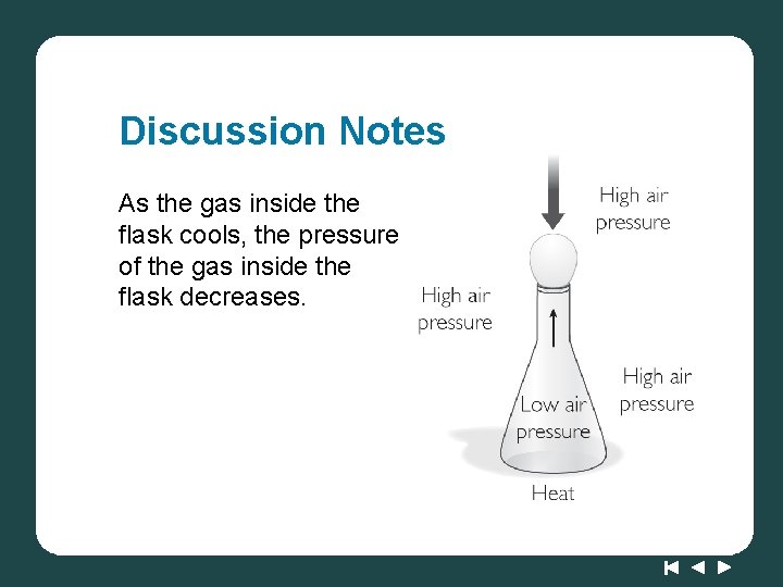 Discussion Notes As the gas inside the flask cools, the pressure of the gas