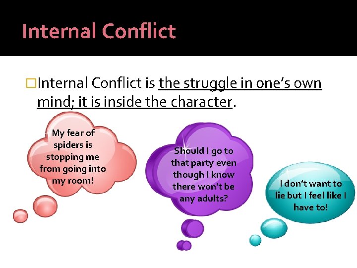 Internal Conflict �Internal Conflict is the struggle in one’s own mind; it is inside