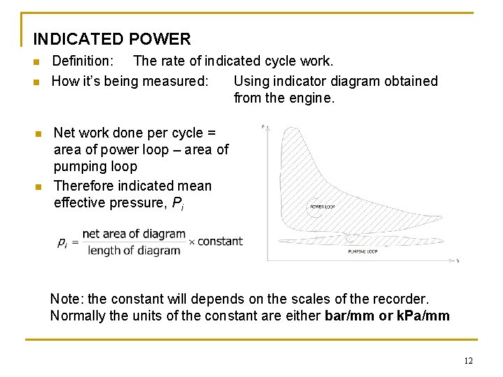 INDICATED POWER n n Definition: The rate of indicated cycle work. How it’s being