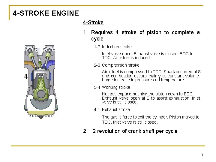 4 -STROKE ENGINE 4 -Stroke 1. Requires 4 stroke of piston to complete a 4 -STROKE ENGINE 4 -Stroke 1. Requires 4 stroke of piston to complete a
