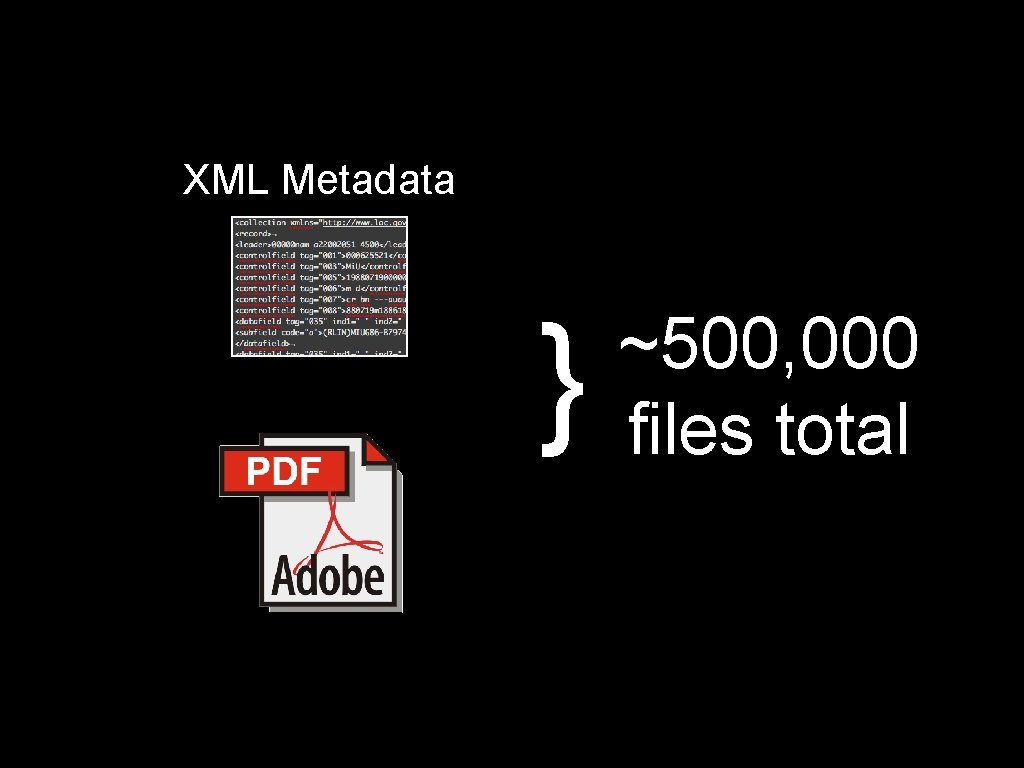 XML Metadata } ~500, 000 files total 