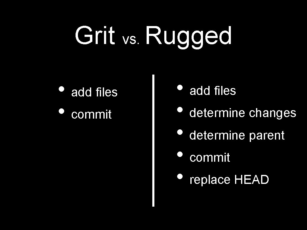 Grit vs. Rugged • add files • commit • add files • determine changes