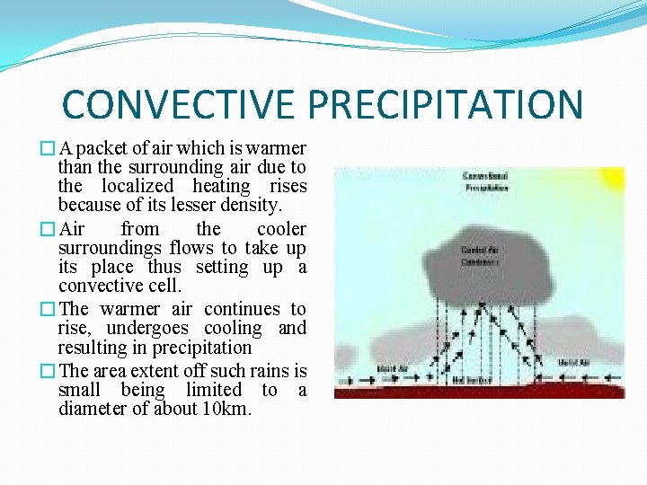 CONVECTIVE PRECIPITATION �A packet of air which is warmer than the surrounding air due