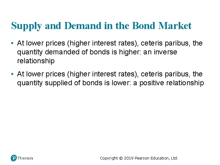 Supply and Demand in the Bond Market • At lower prices (higher interest rates),