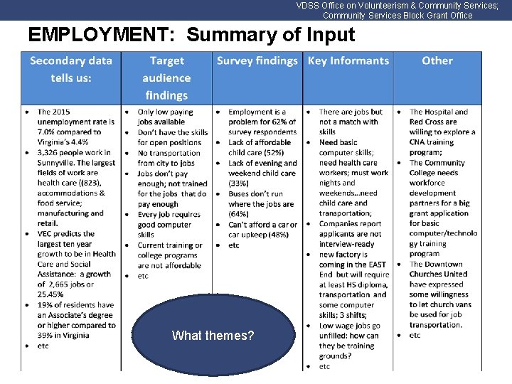 VDSS Office on Volunteerism & Community Services; Community Services Block Grant Office EMPLOYMENT: Summary
