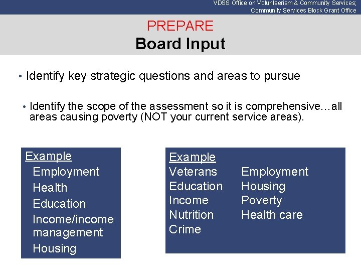 VDSS Office on Volunteerism & Community Services; Community Services Block Grant Office PREPARE Board