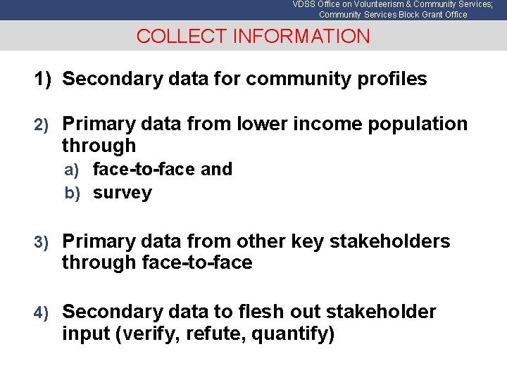 VDSS Office on Volunteerism & Community Services; Community Services Block Grant Office COLLECT INFORMATION
