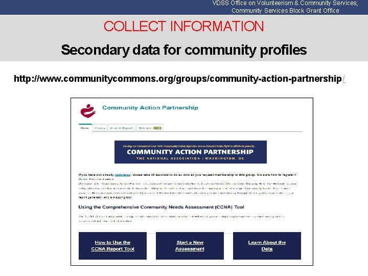 VDSS Office on Volunteerism & Community Services; Community Services Block Grant Office COLLECT INFORMATION