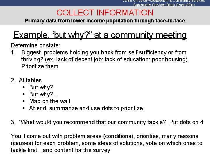 VDSS Office on Volunteerism & Community Services; Community Services Block Grant Office COLLECT INFORMATION