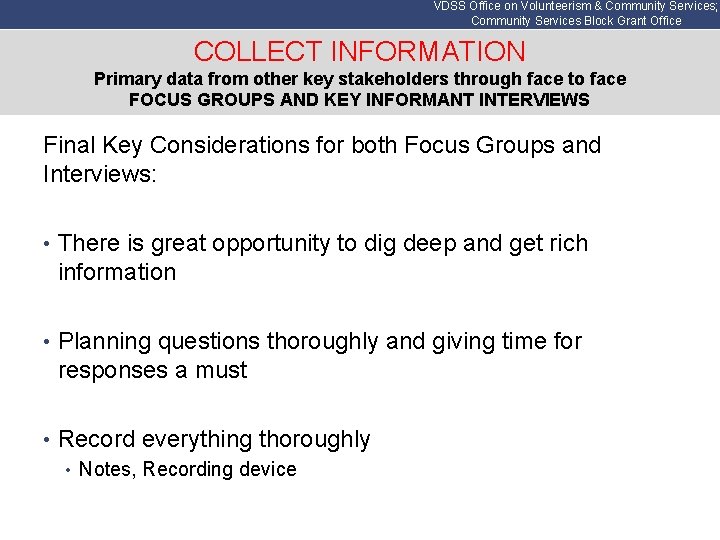 VDSS Office on Volunteerism & Community Services; Community Services Block Grant Office COLLECT INFORMATION