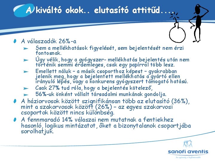 A kiváltó okok. . elutasító attitűd. . A válaszadók 26%-a Sem a mellékhatások figyelését,
