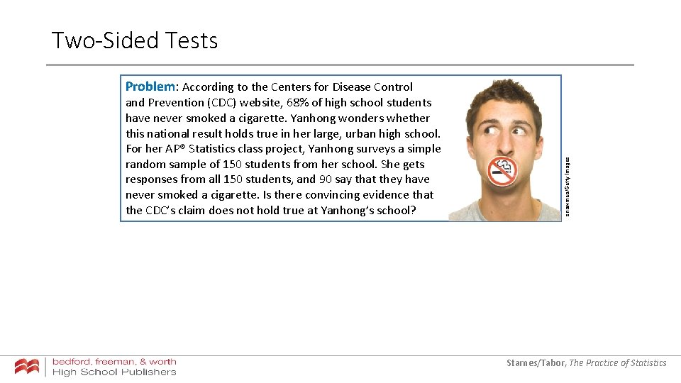 Two-Sided Tests and Prevention (CDC) website, 68% of high school students have never smoked Two-Sided Tests and Prevention (CDC) website, 68% of high school students have never smoked