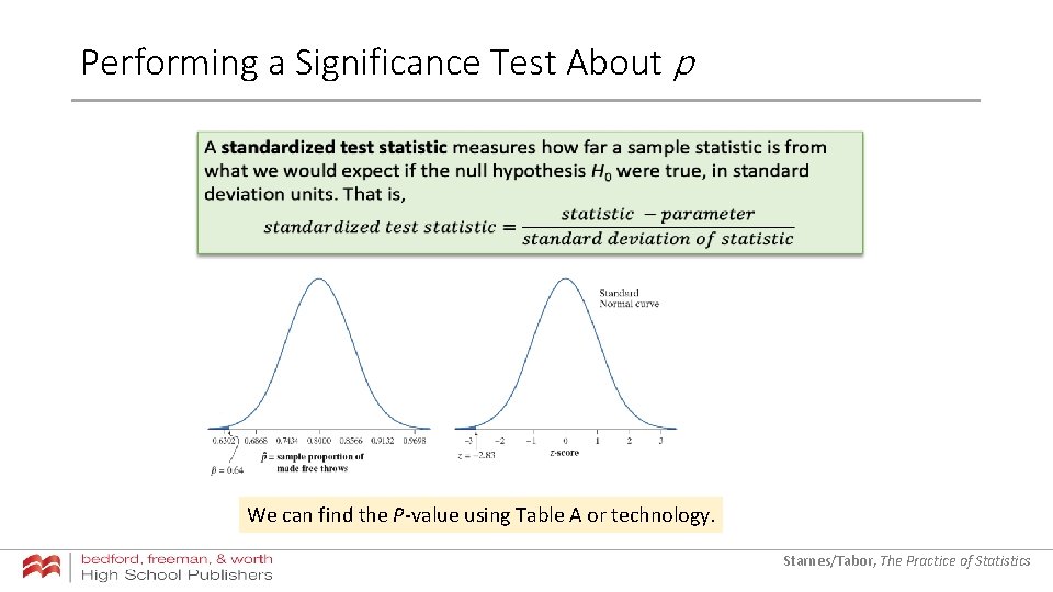 Performing a Significance Test About p We can find the P-value using Table A Performing a Significance Test About p We can find the P-value using Table A