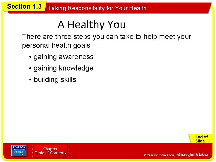 Section 1. 3 Taking Responsibility for Your Health A Healthy You There are three