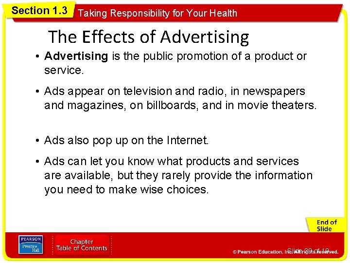 Section 1. 3 Taking Responsibility for Your Health The Effects of Advertising • Advertising