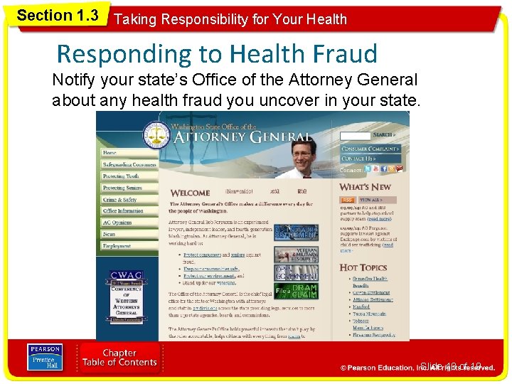 Section 1. 3 Taking Responsibility for Your Health Responding to Health Fraud Notify your