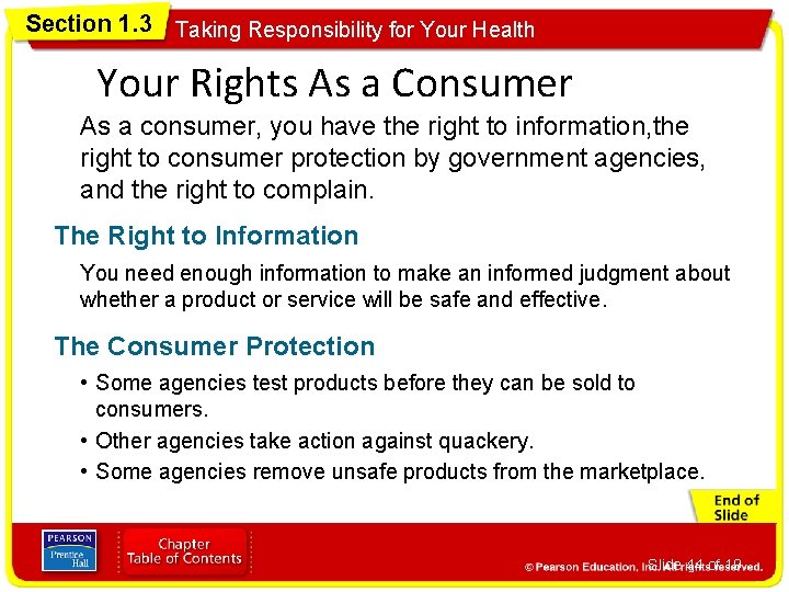 Section 1. 3 Taking Responsibility for Your Health Your Rights As a Consumer As