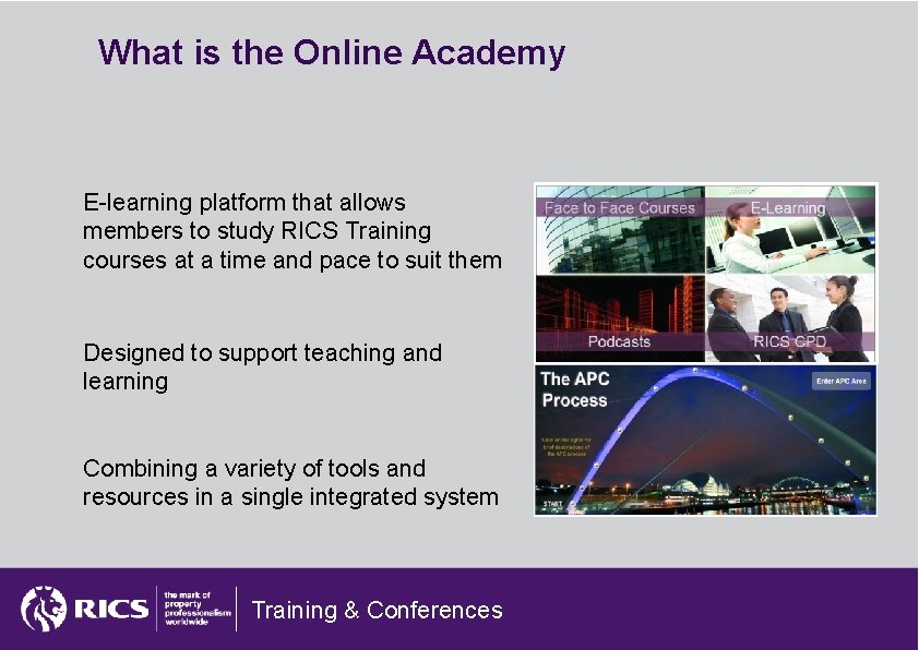 What is the Online Academy E-learning platform that allows members to study RICS Training