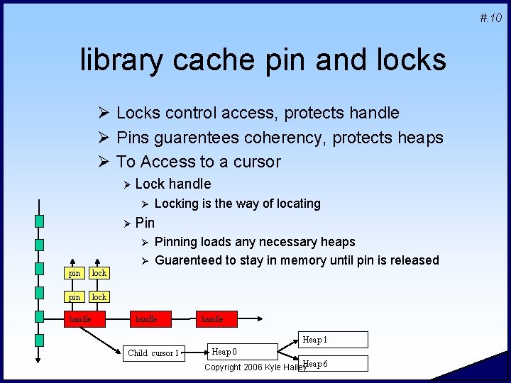 #. 10 library cache pin and locks Ø Locks control access, protects handle Ø #. 10 library cache pin and locks Ø Locks control access, protects handle Ø