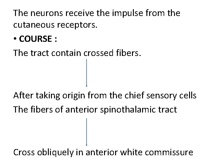 The neurons receive the impulse from the cutaneous receptors. • COURSE : The tract