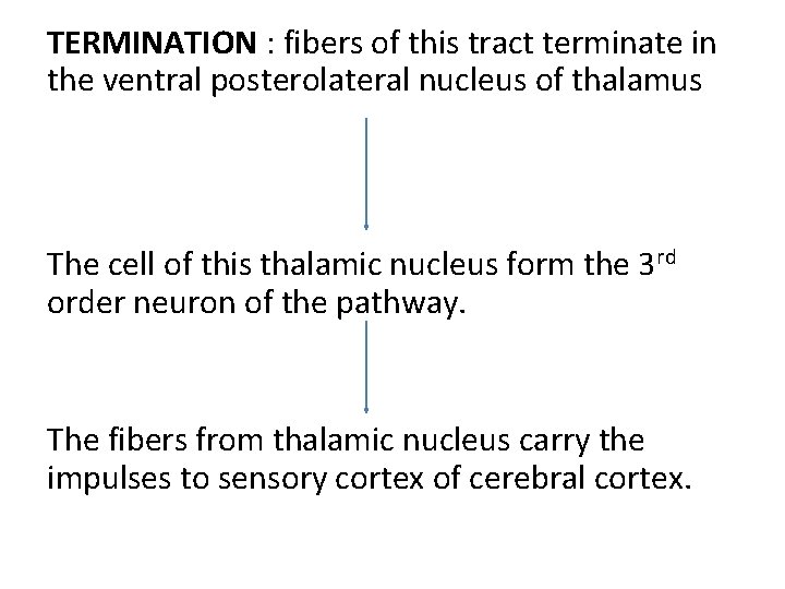 TERMINATION : fibers of this tract terminate in the ventral posterolateral nucleus of thalamus