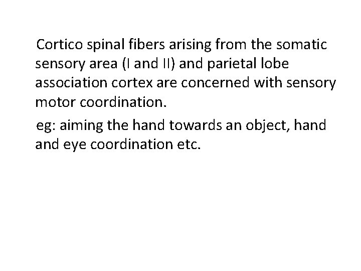 Cortico spinal fibers arising from the somatic sensory area (I and II) and parietal