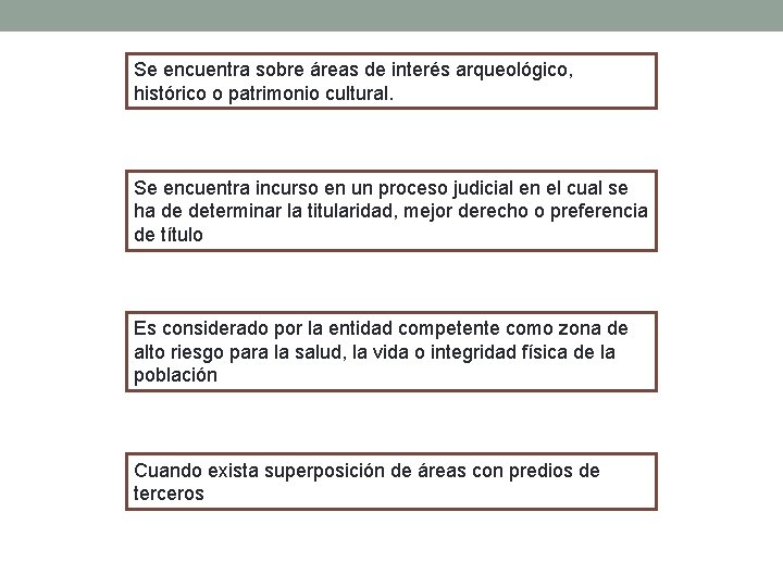Se encuentra sobre áreas de interés arqueológico, histórico o patrimonio cultural. Se encuentra incurso