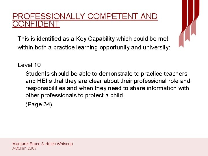 PROFESSIONALLY COMPETENT AND CONFIDENT This is identified as a Key Capability which could be