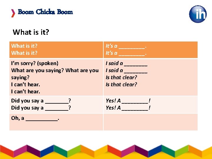 Boom Chicka Boom What is it? It’s a _________. I’m sorry? (spoken) What are